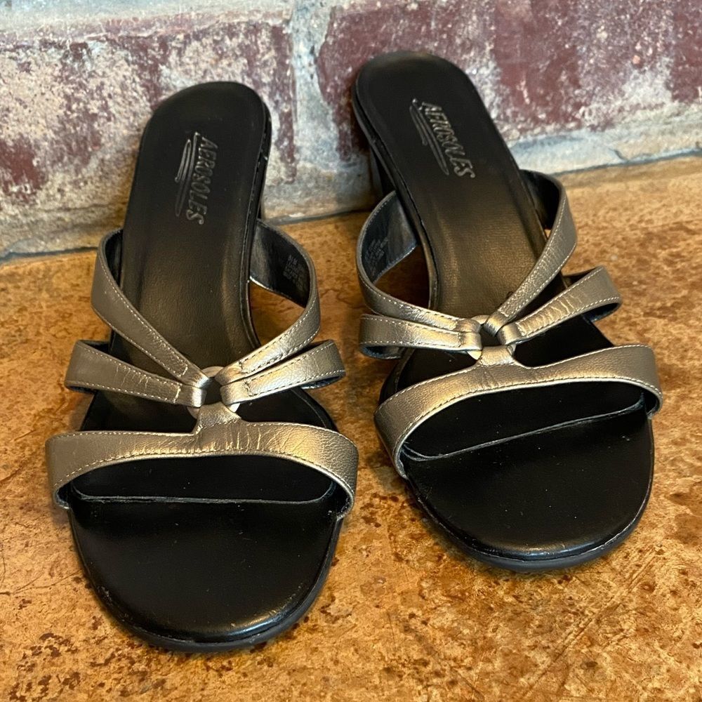 Aerosoles platinum leather Gemini strappy heeled sandals
